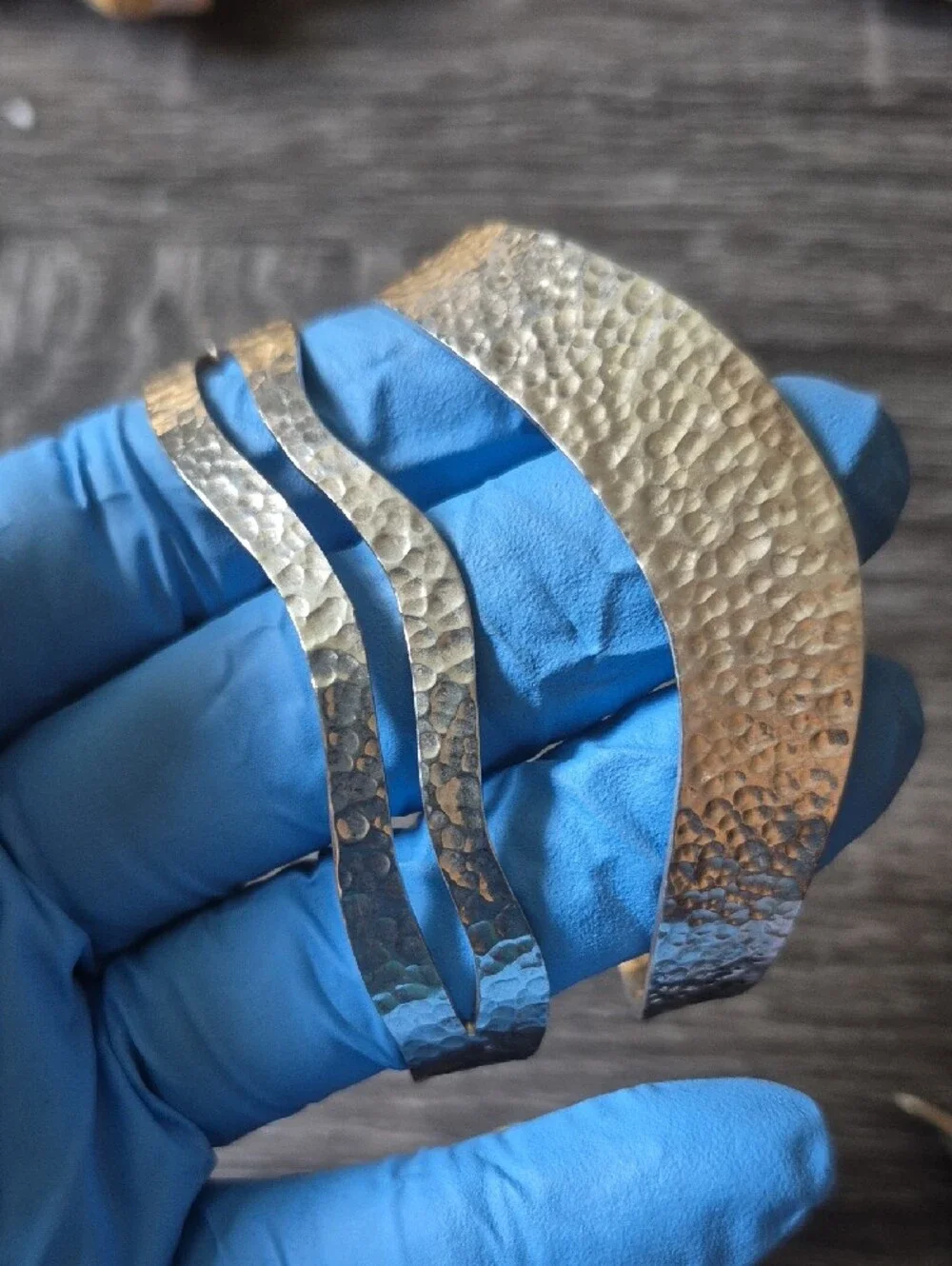 Vintage Mexico Silver Hammered Silver Wave Cuff Bracelets - Set of 3